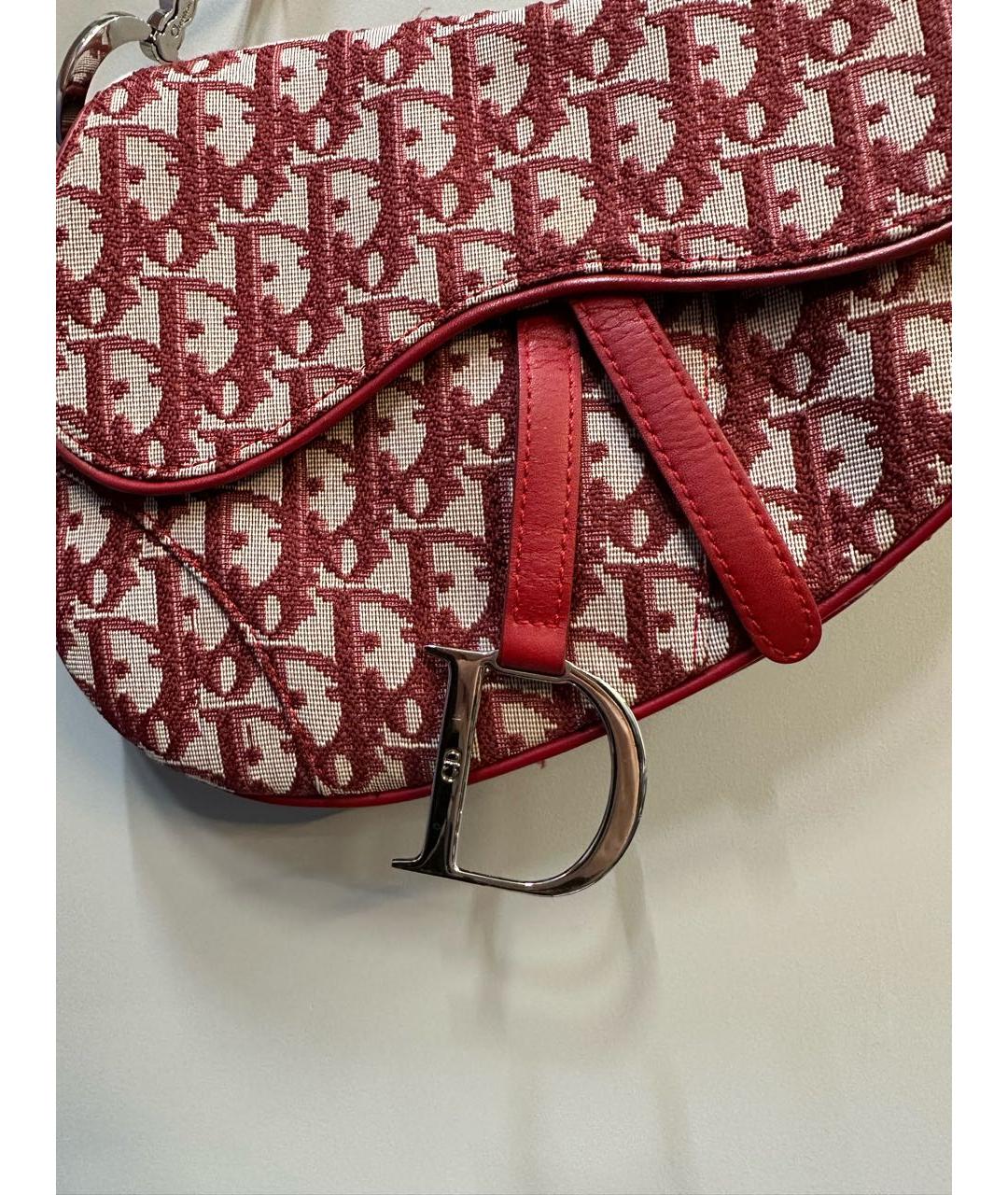 CHRISTIAN DIOR Бордовая жаккардовая сумка с короткими ручками, фото 2