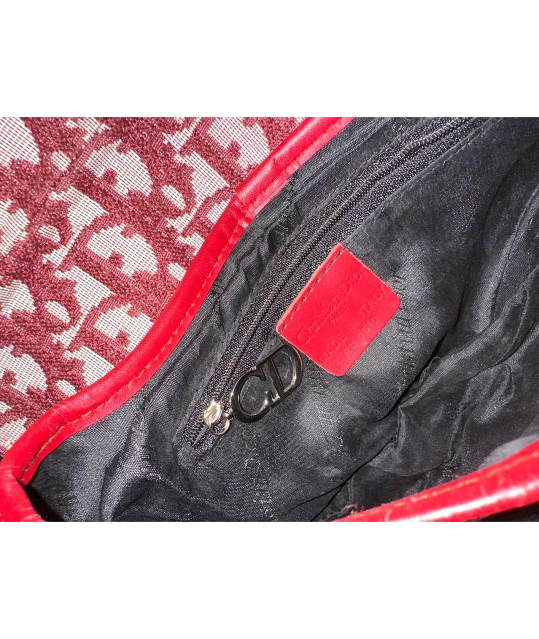 CHRISTIAN DIOR Бордовая жаккардовая сумка с короткими ручками, фото 4