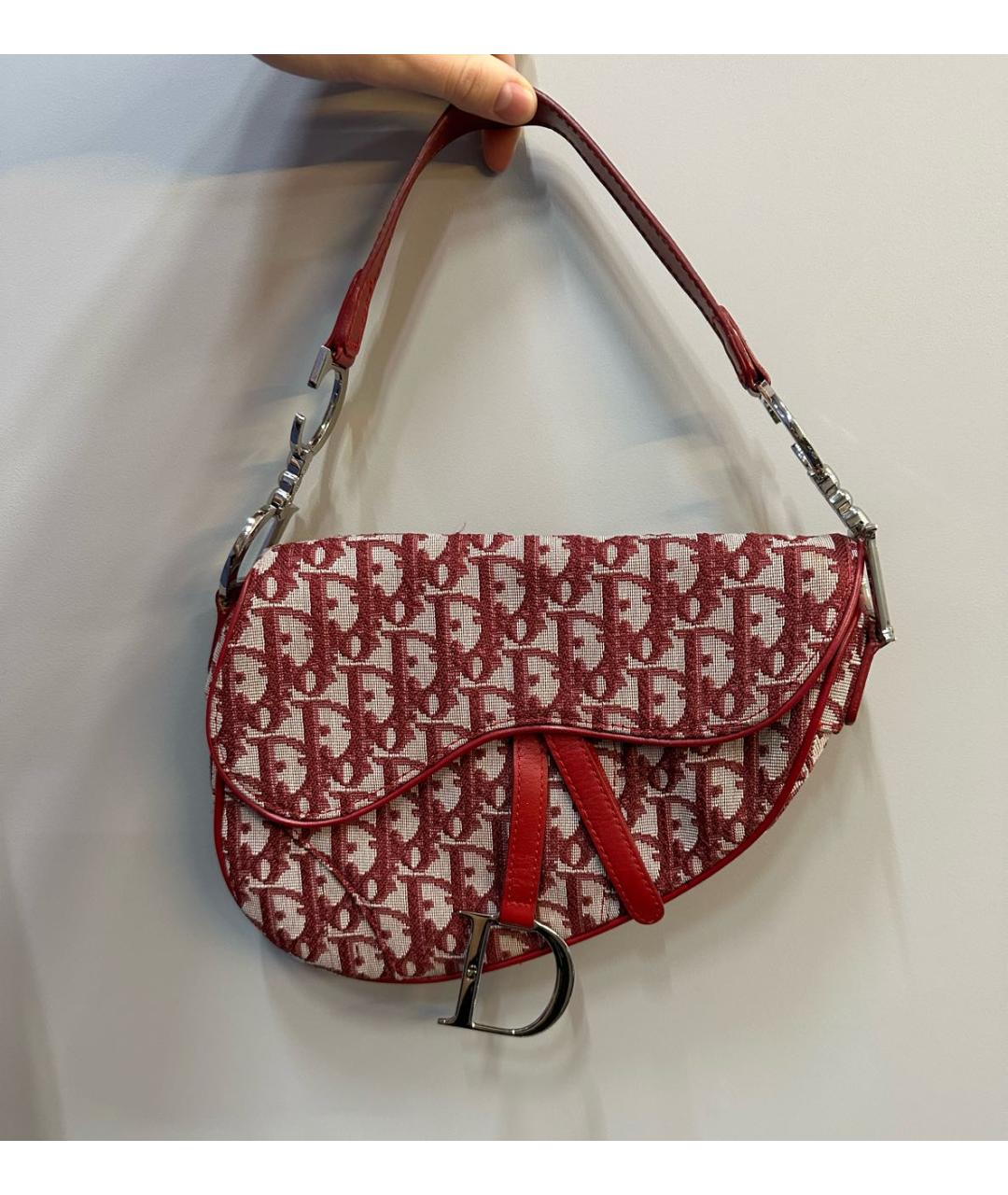 CHRISTIAN DIOR Бордовая жаккардовая сумка с короткими ручками, фото 7