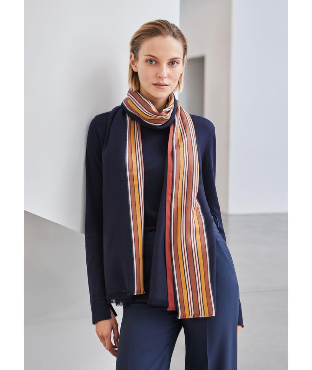 LORO PIANA Темно-синий шелковый шарф, фото 2