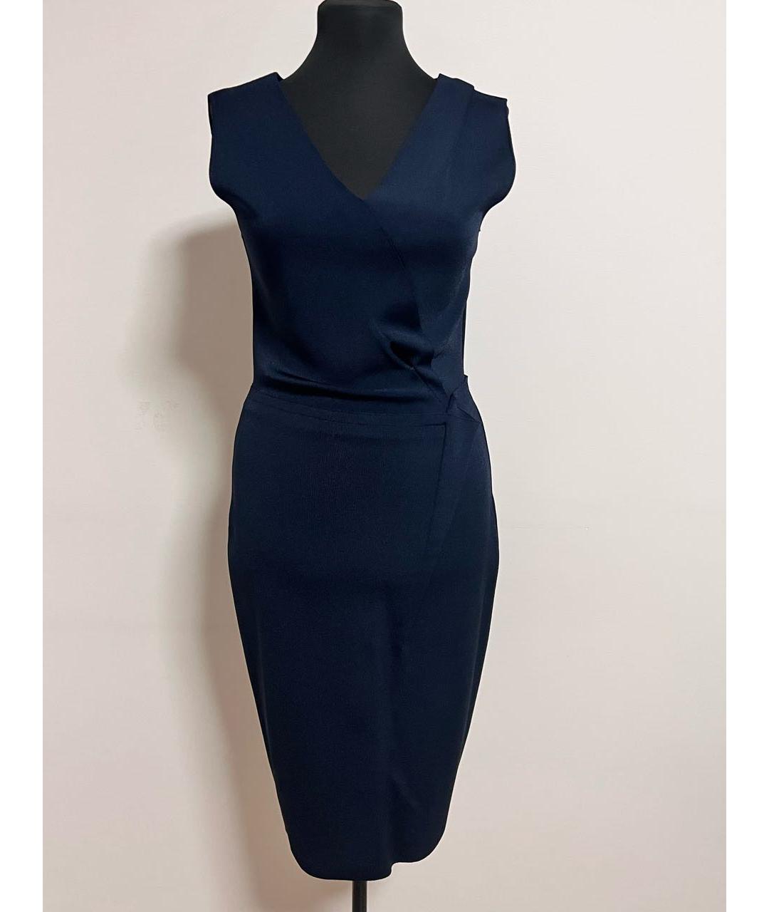 OSCAR DE LA RENTA Темно-синее вискозное платье, фото 6