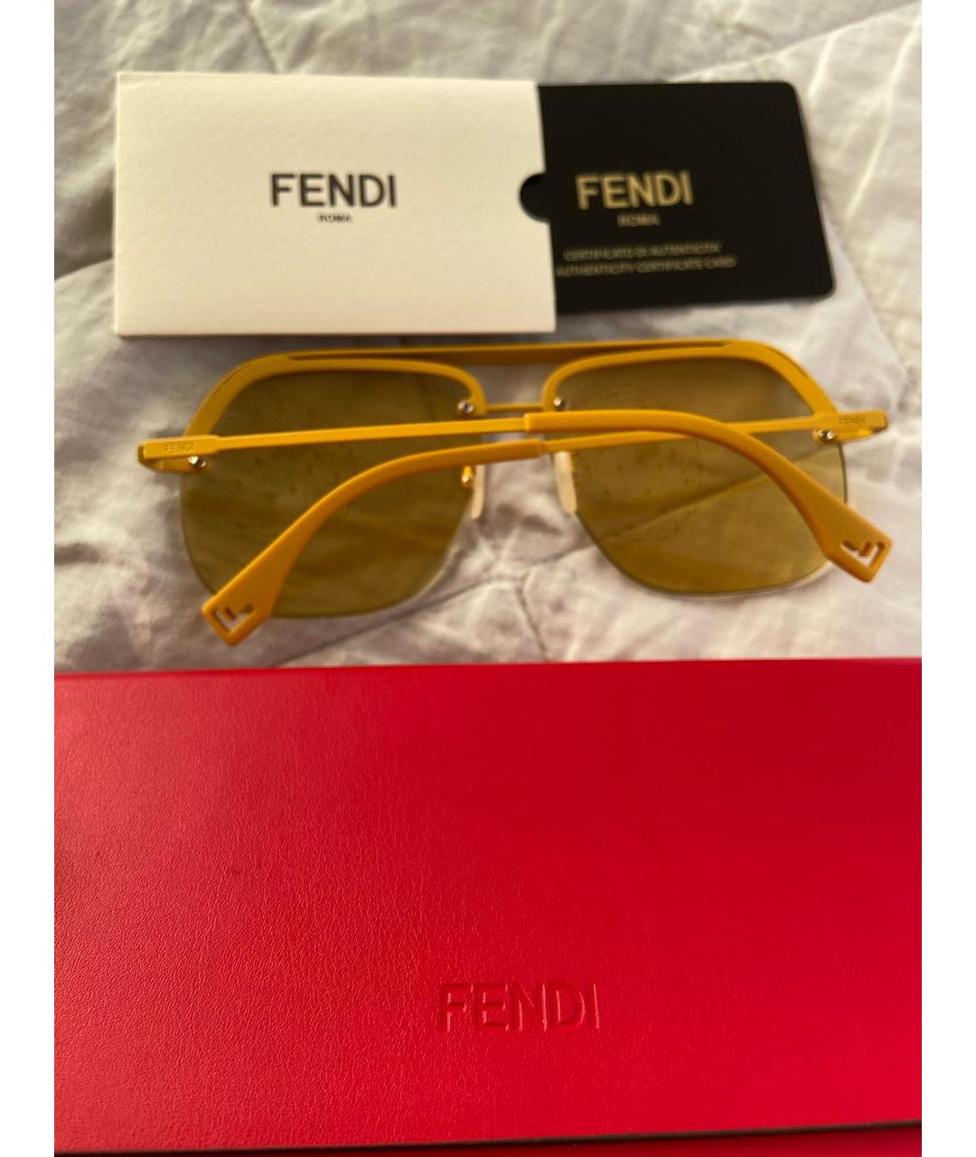 FENDI Желтые металлические солнцезащитные очки, фото 3