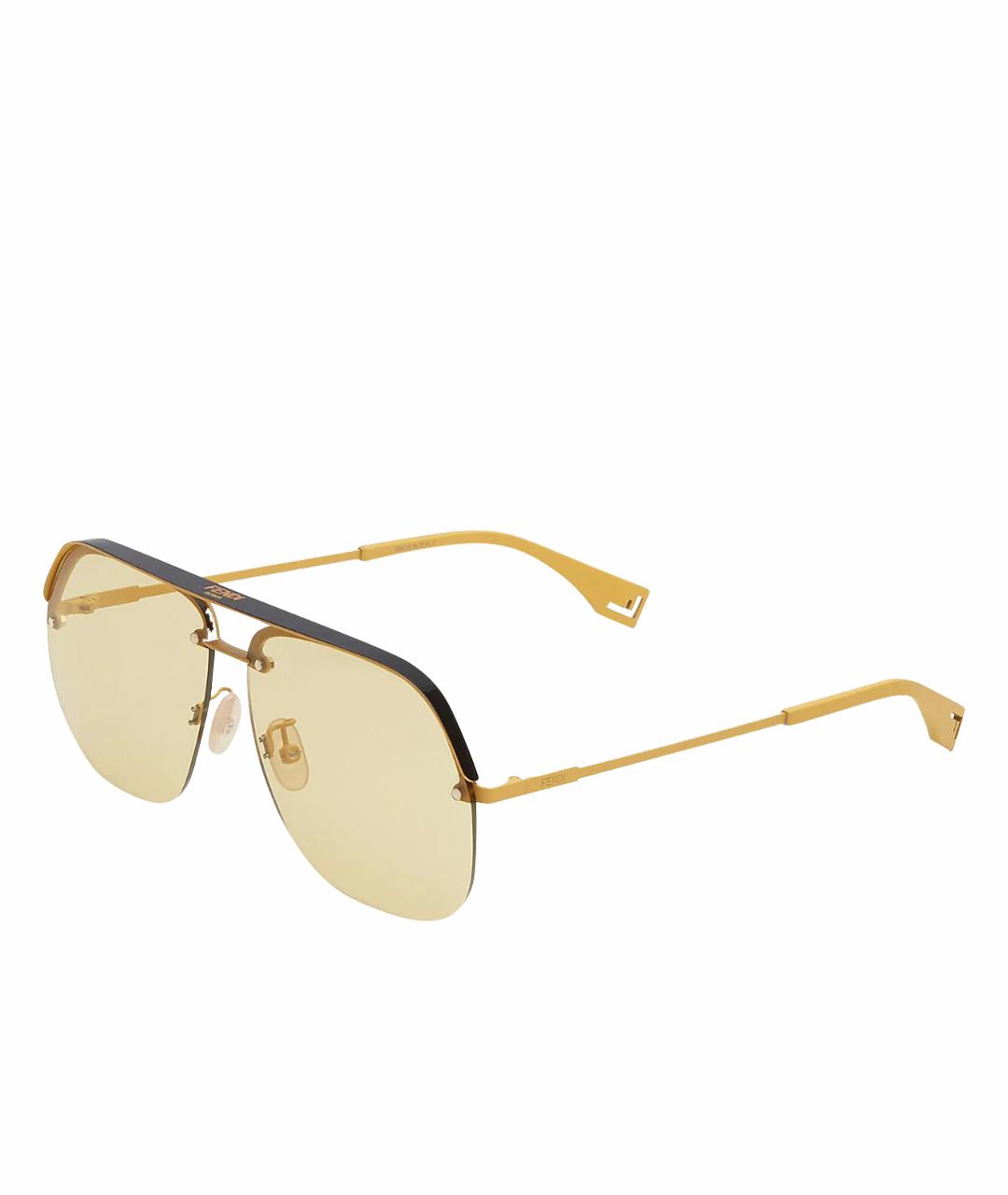 FENDI Желтые металлические солнцезащитные очки, фото 1