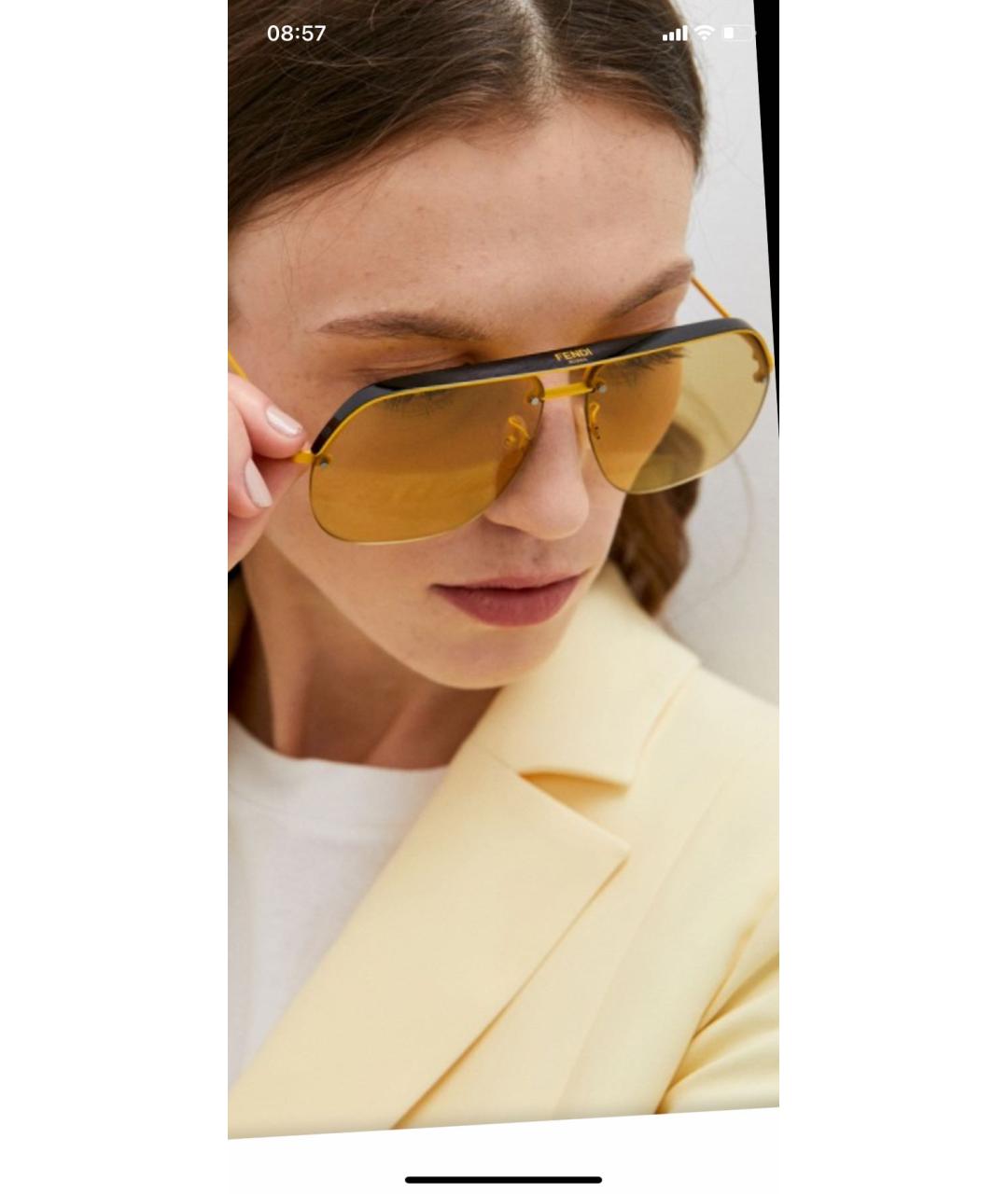FENDI Желтые металлические солнцезащитные очки, фото 8