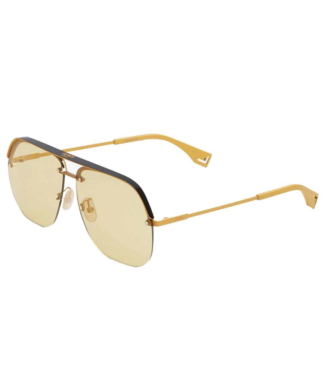 FENDI Желтые металлические солнцезащитные очки, фото 10