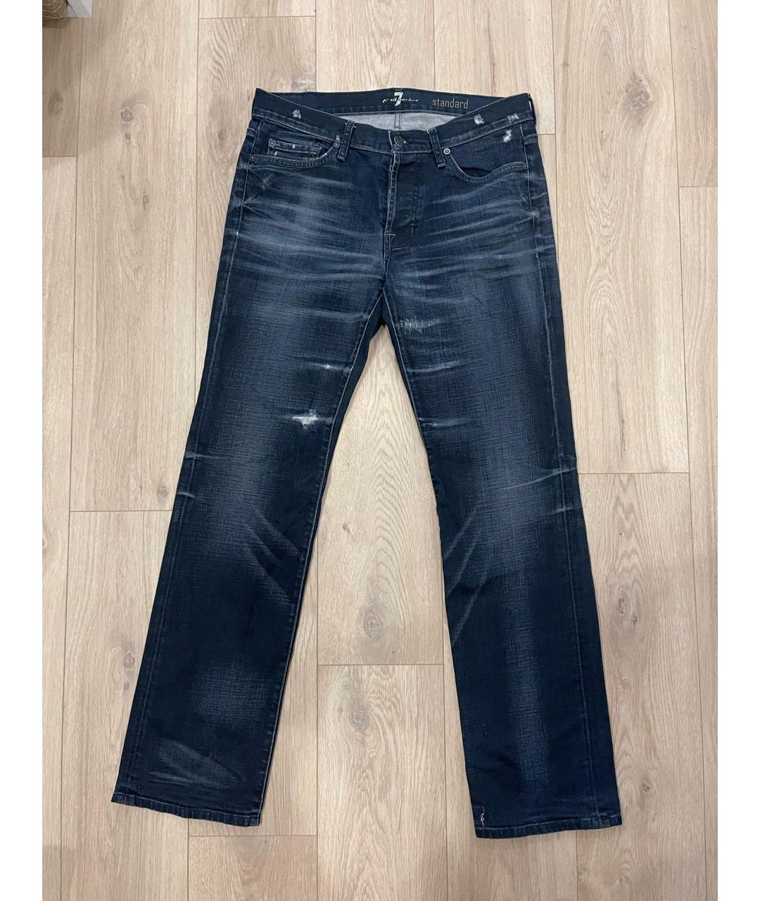 7 FOR ALL MANKIND Темно-синие хлопковые прямые джинсы, фото 8