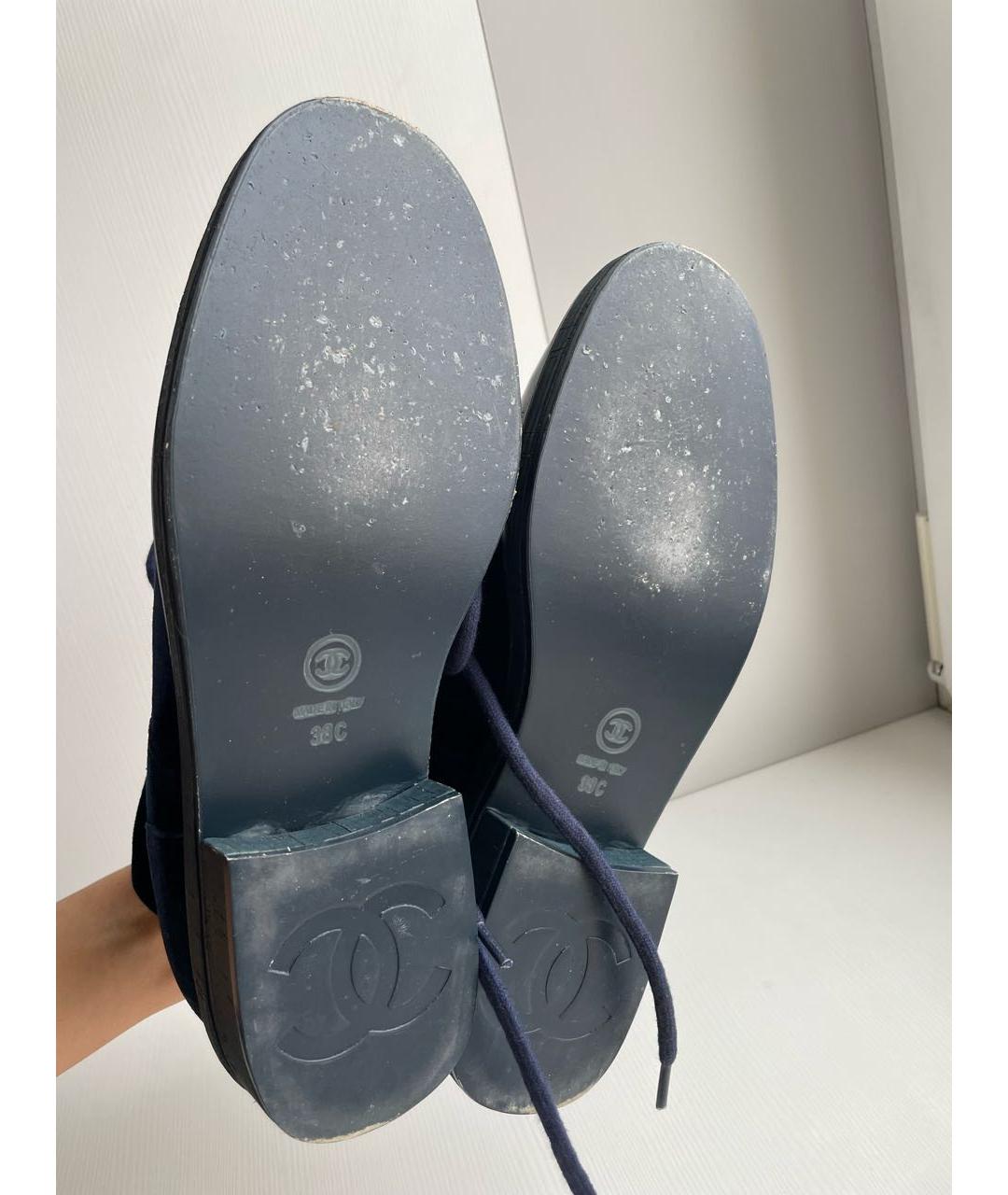 CHANEL PRE-OWNED Темно-синие бархатные ботинки, фото 8