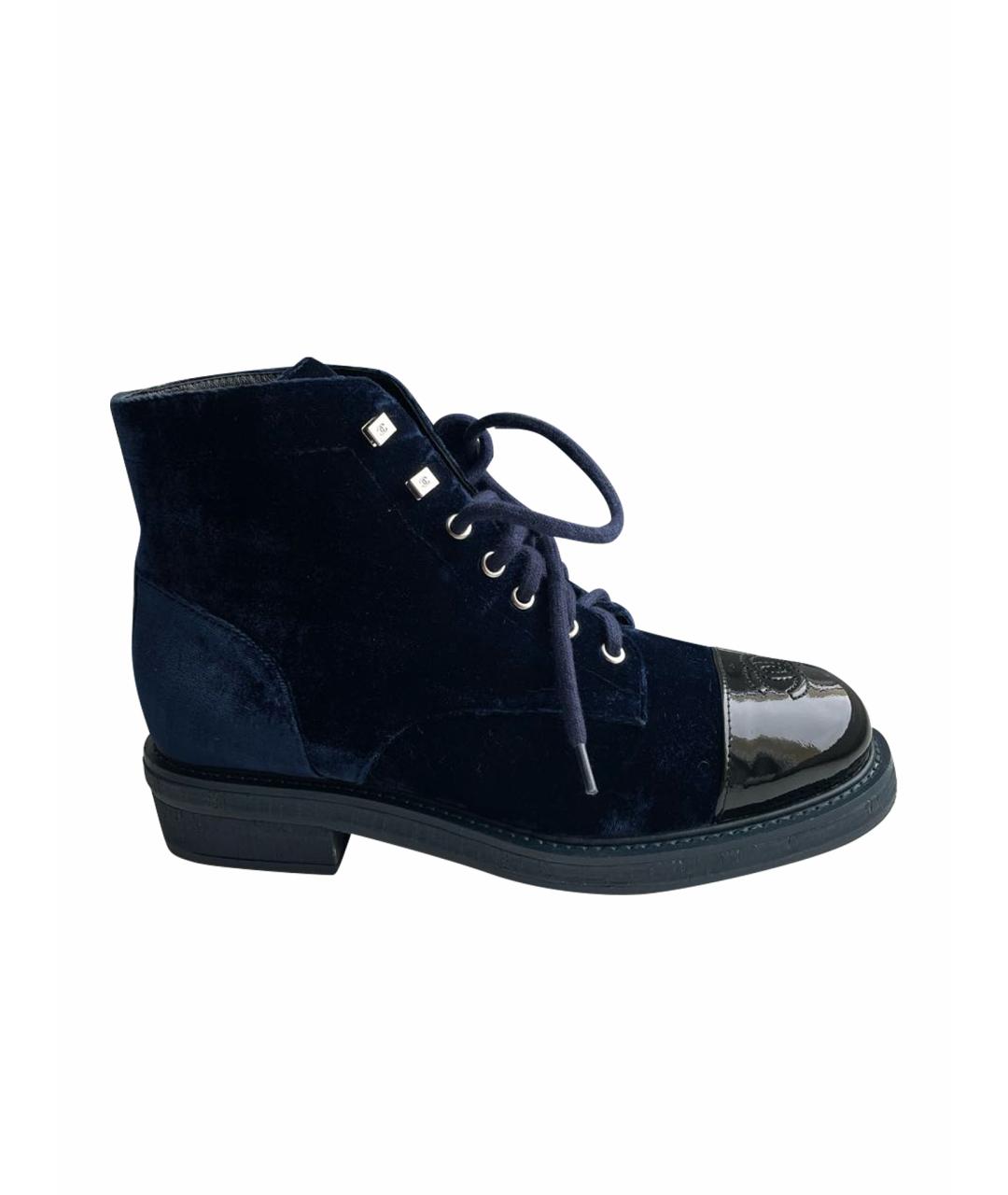 CHANEL PRE-OWNED Темно-синие бархатные ботинки, фото 1