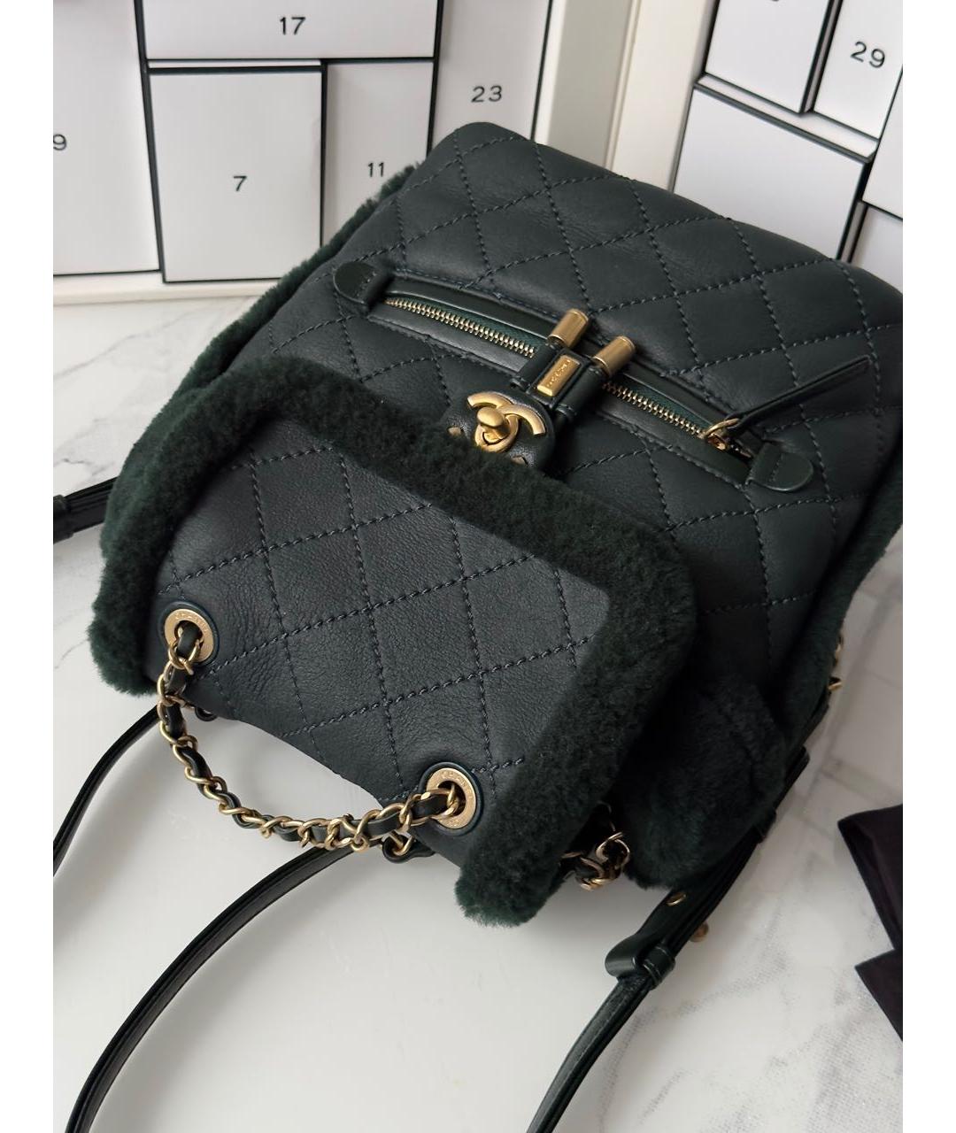 CHANEL PRE-OWNED Зеленый кожаный рюкзак, фото 6