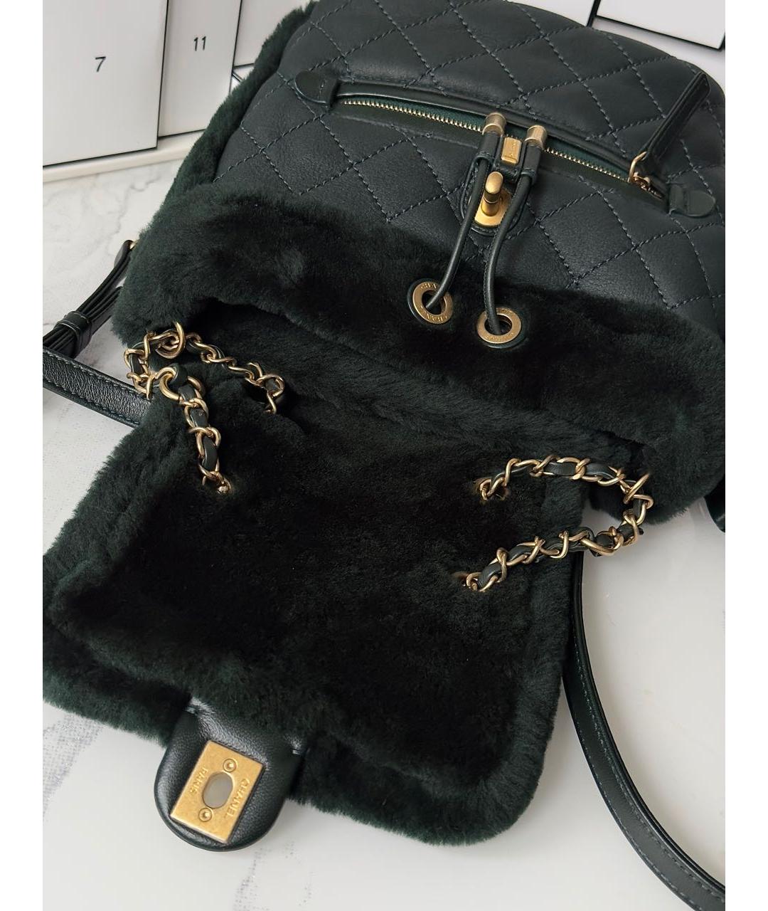 CHANEL PRE-OWNED Зеленый кожаный рюкзак, фото 4