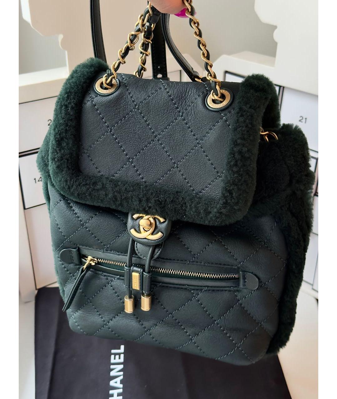 CHANEL PRE-OWNED Зеленый кожаный рюкзак, фото 7