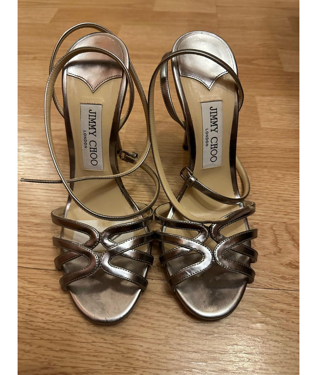 JIMMY CHOO Серебряные кожаные босоножки, фото 2