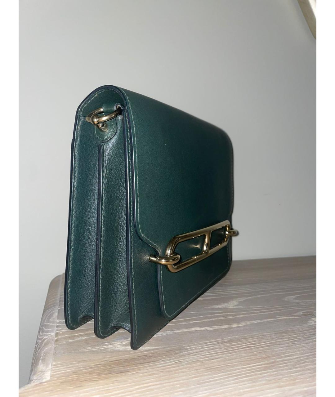 HERMES PRE-OWNED Зеленая кожаная сумка через плечо, фото 3