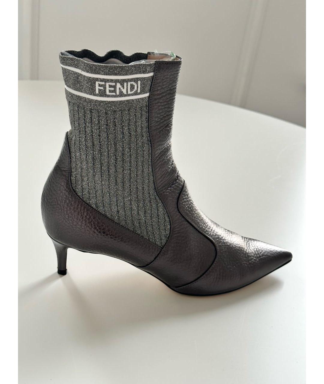 FENDI Серебряные кожаные ботинки, фото 3