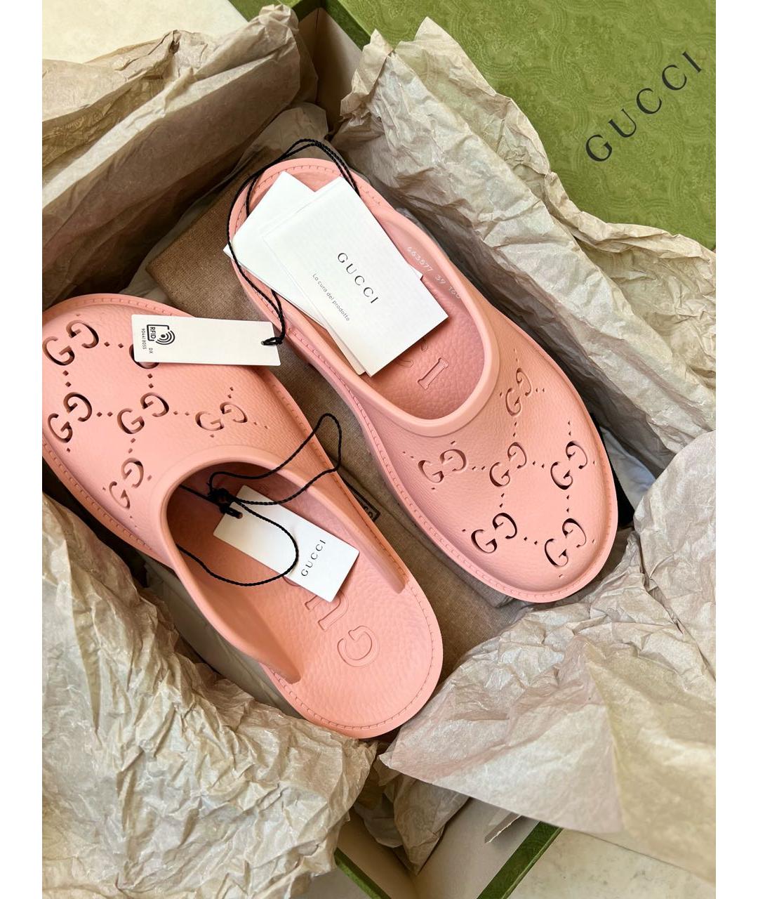 GUCCI Коралловые резиновые мюли, фото 5