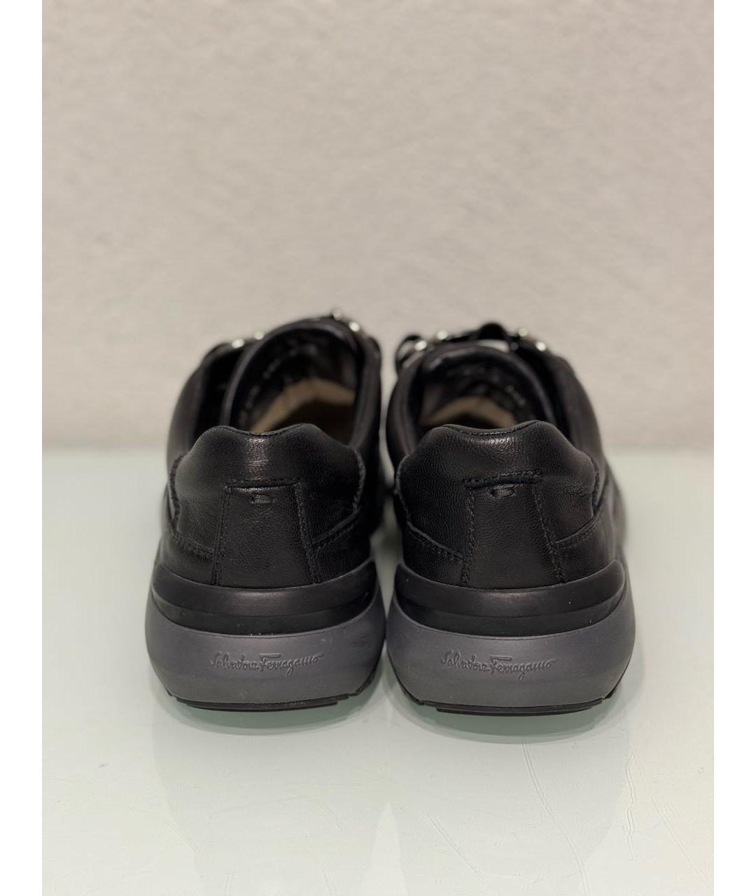 SALVATORE FERRAGAMO Черные кожаные низкие кроссовки / кеды, фото 4