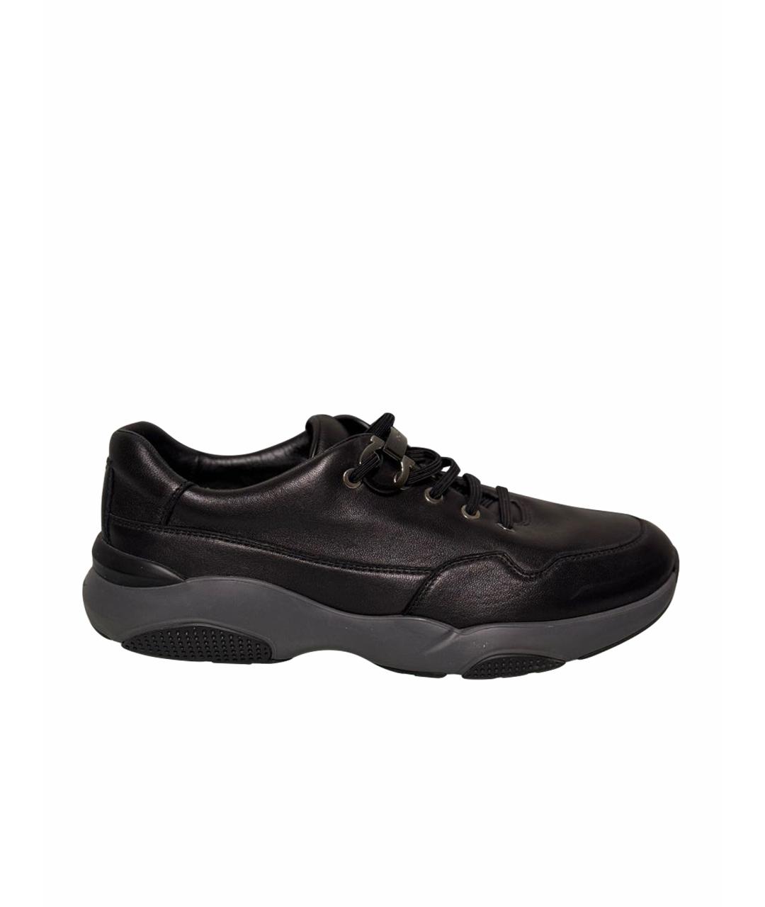 SALVATORE FERRAGAMO Черные кожаные низкие кроссовки / кеды, фото 1