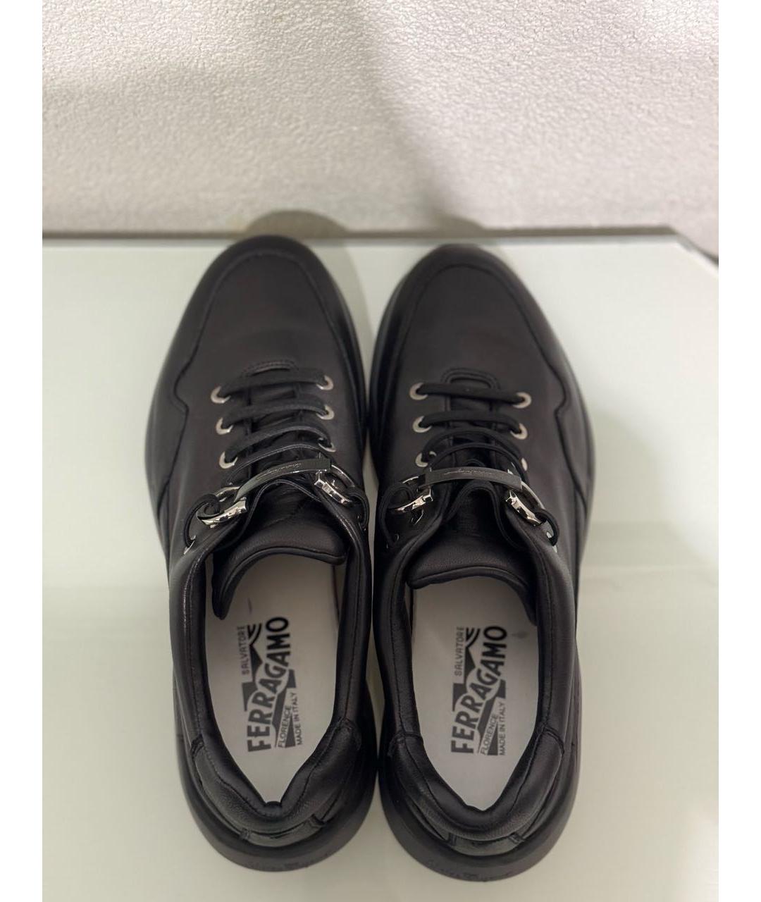 SALVATORE FERRAGAMO Черные кожаные низкие кроссовки / кеды, фото 3