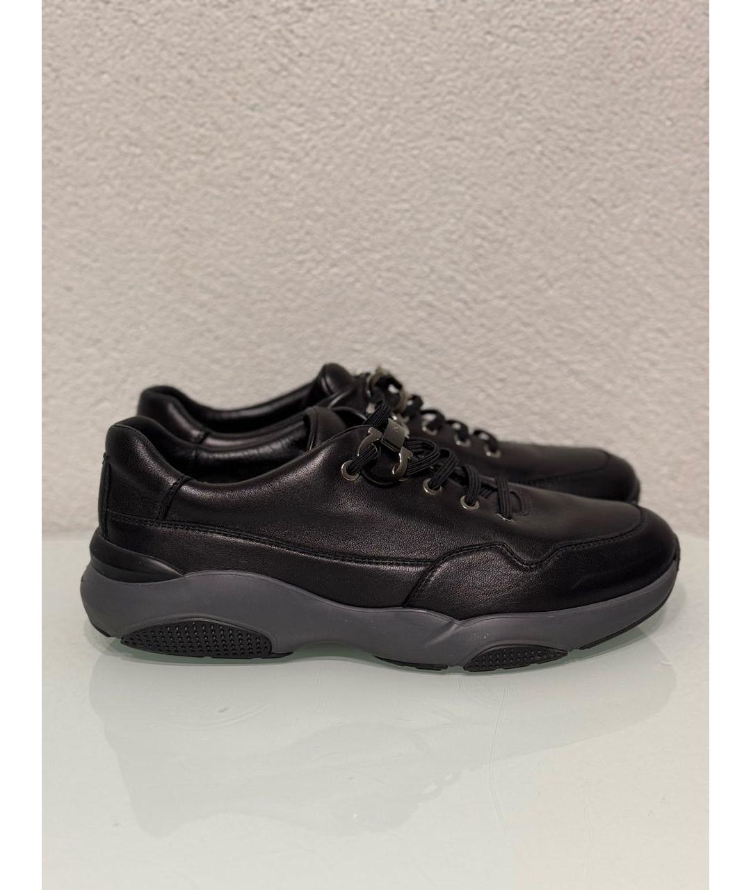 SALVATORE FERRAGAMO Черные кожаные низкие кроссовки / кеды, фото 5