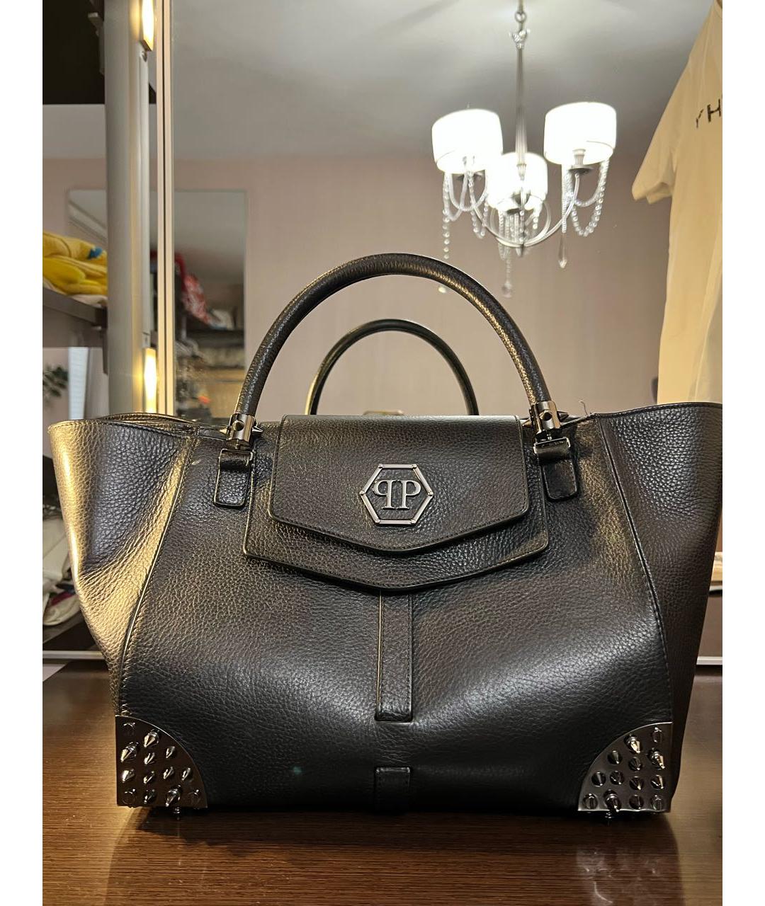 PHILIPP PLEIN Черная кожаная сумка тоут, фото 6