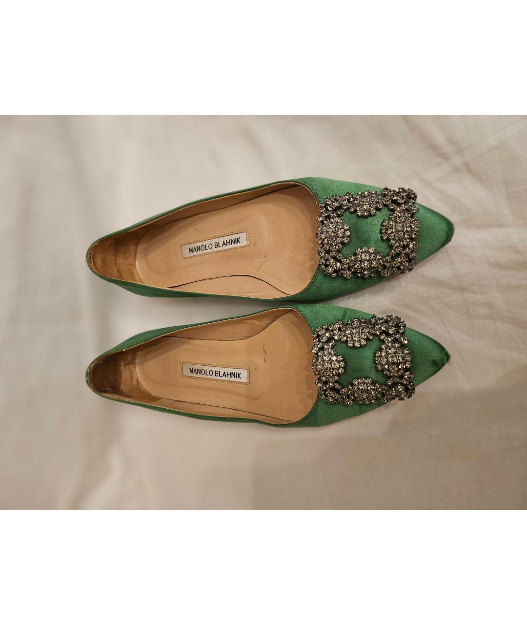 MANOLO BLAHNIK Зеленые текстильные балетки, фото 2