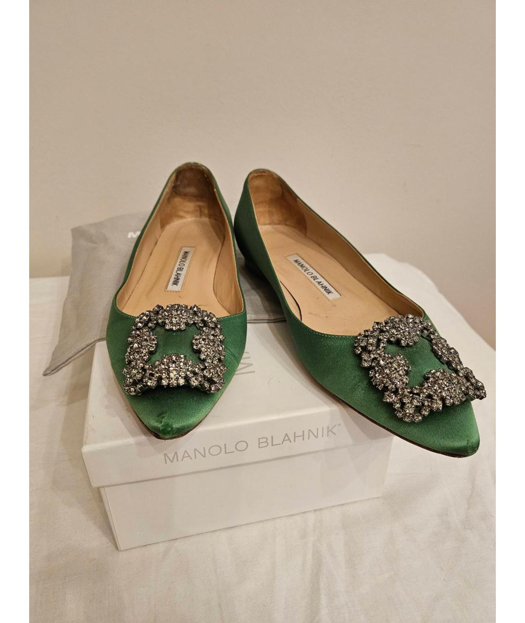 MANOLO BLAHNIK Зеленые текстильные балетки, фото 6