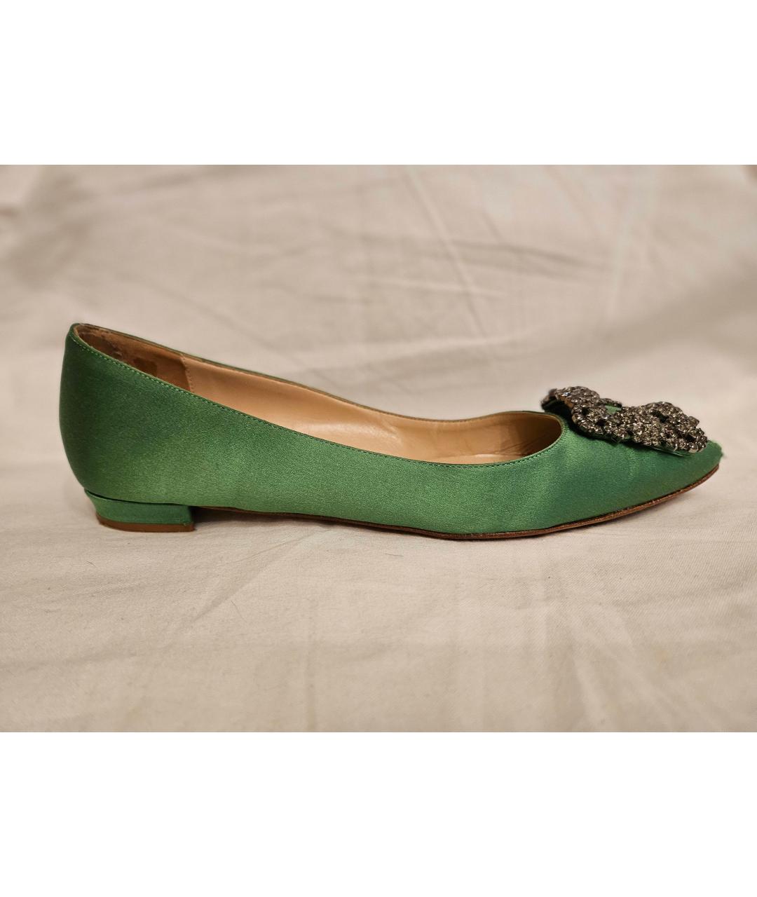 MANOLO BLAHNIK Зеленые текстильные балетки, фото 7