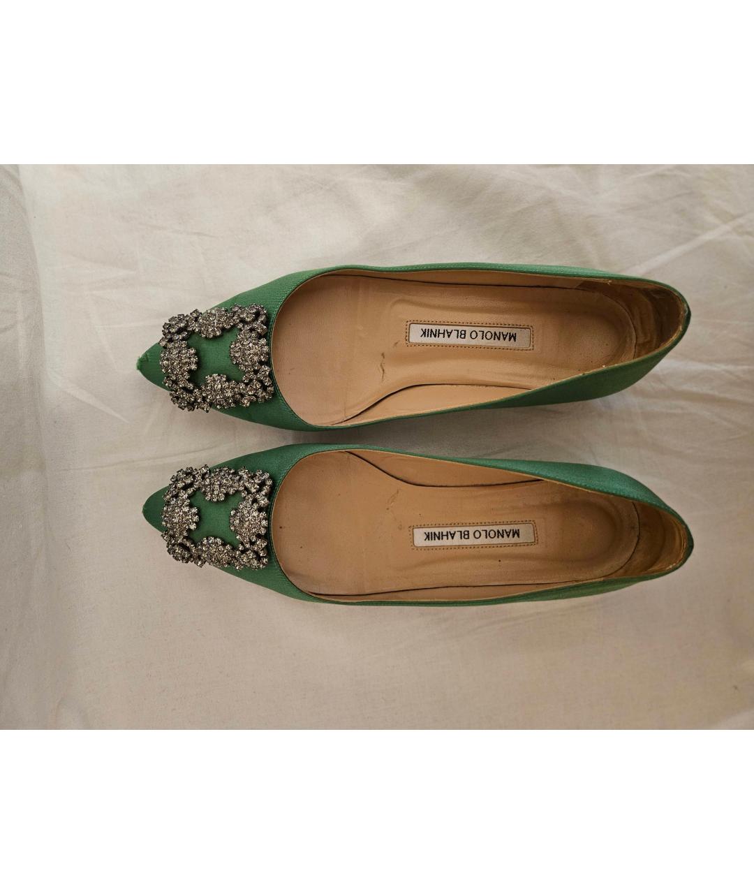 MANOLO BLAHNIK Зеленые текстильные балетки, фото 3
