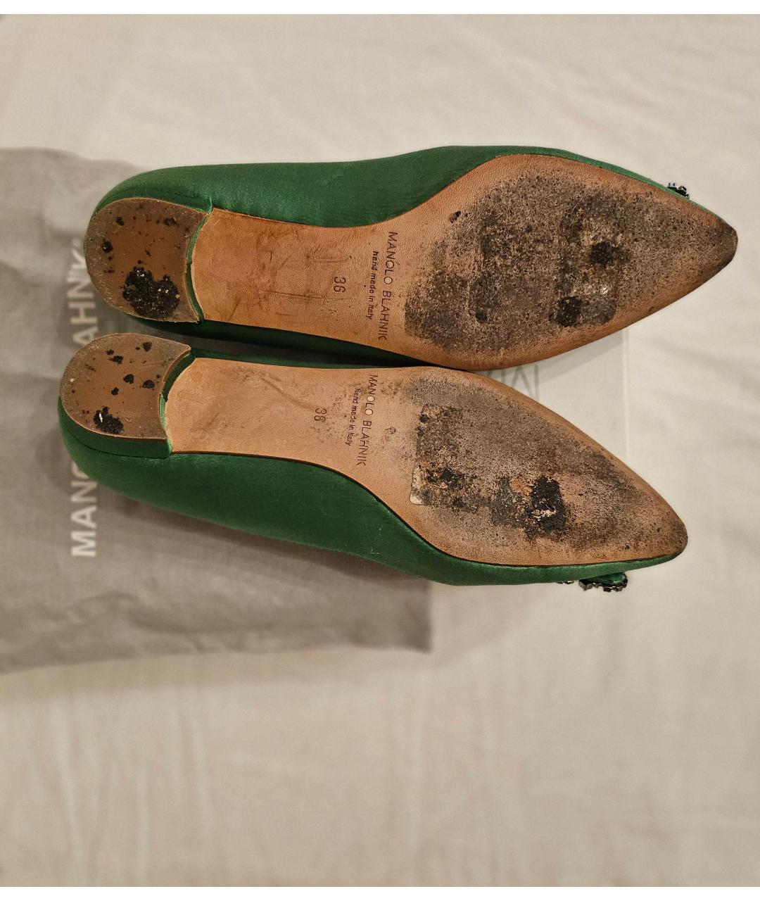 MANOLO BLAHNIK Зеленые текстильные балетки, фото 5