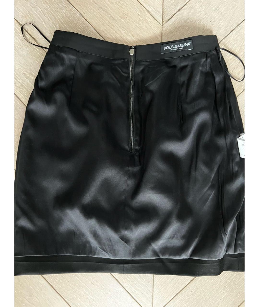 DOLCE&GABBANA Черная шелковая юбка мини, фото 3