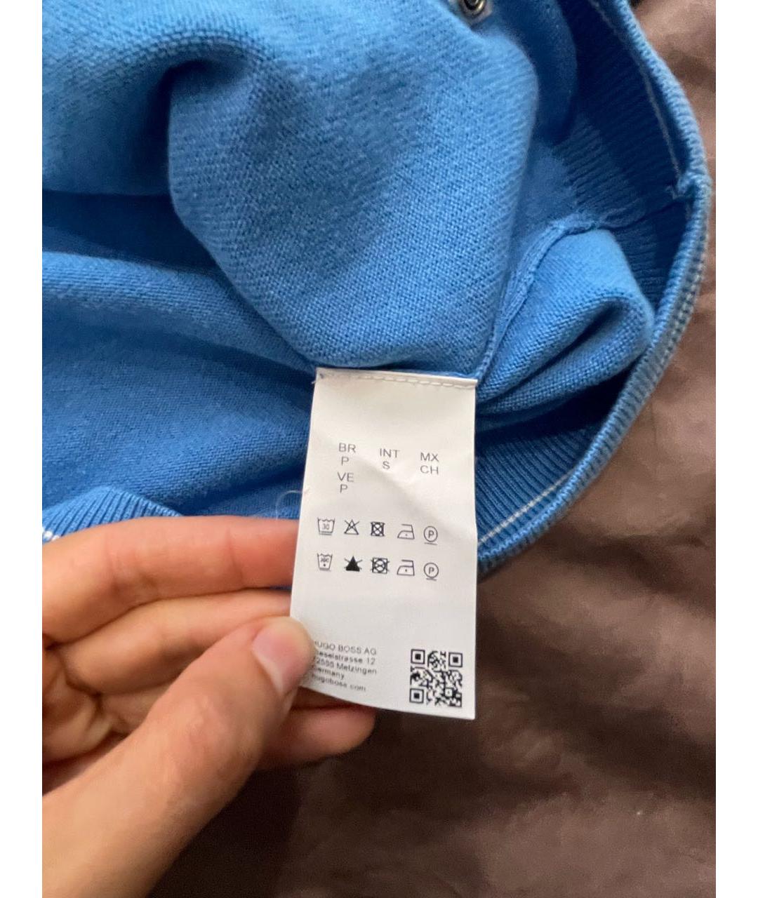 HUGO BOSS Голубой хлопко-эластановый джемпер / свитер, фото 7
