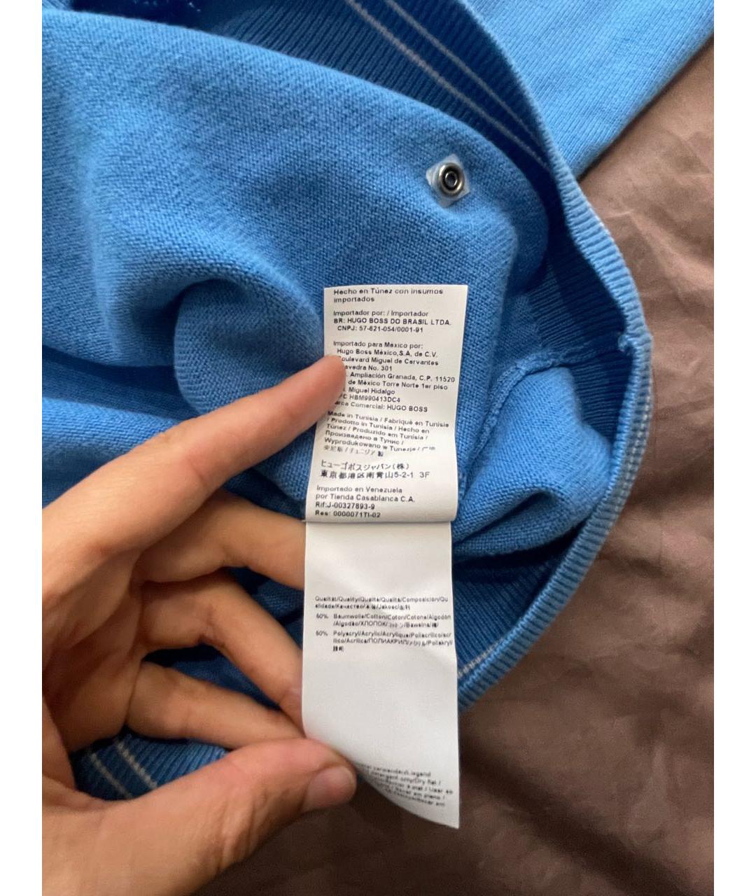 HUGO BOSS Голубой хлопко-эластановый джемпер / свитер, фото 8