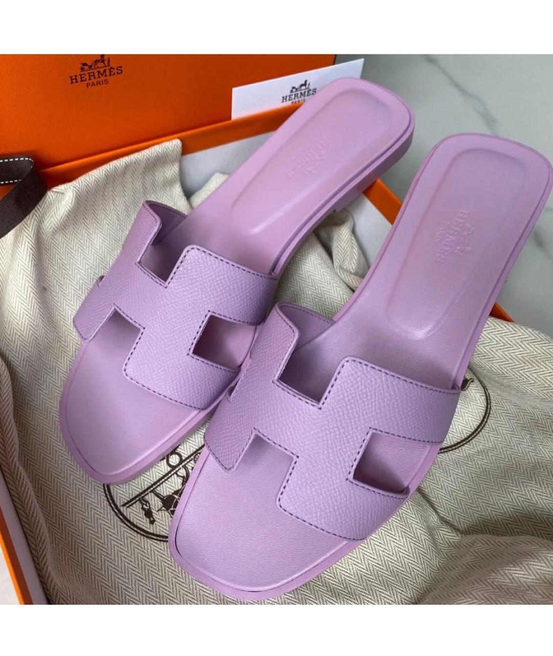 HERMES Фиолетовые кожаные сандалии, фото 4
