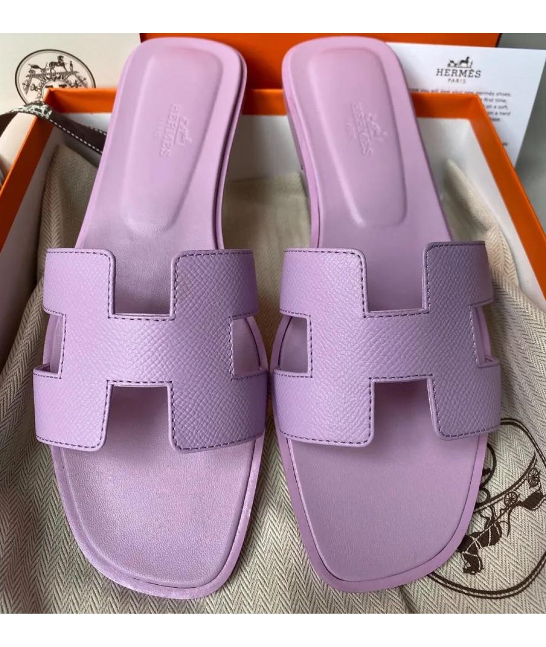 HERMES Фиолетовые кожаные сандалии, фото 2