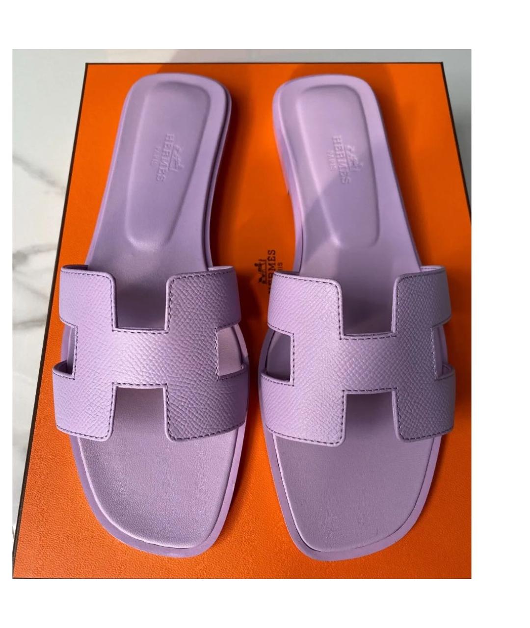 HERMES Фиолетовые кожаные сандалии, фото 6