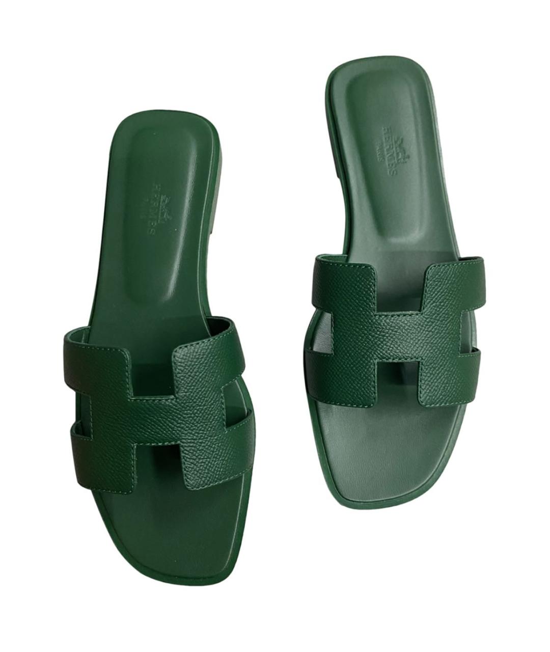 HERMES PRE-OWNED Зеленые кожаные сандалии, фото 5