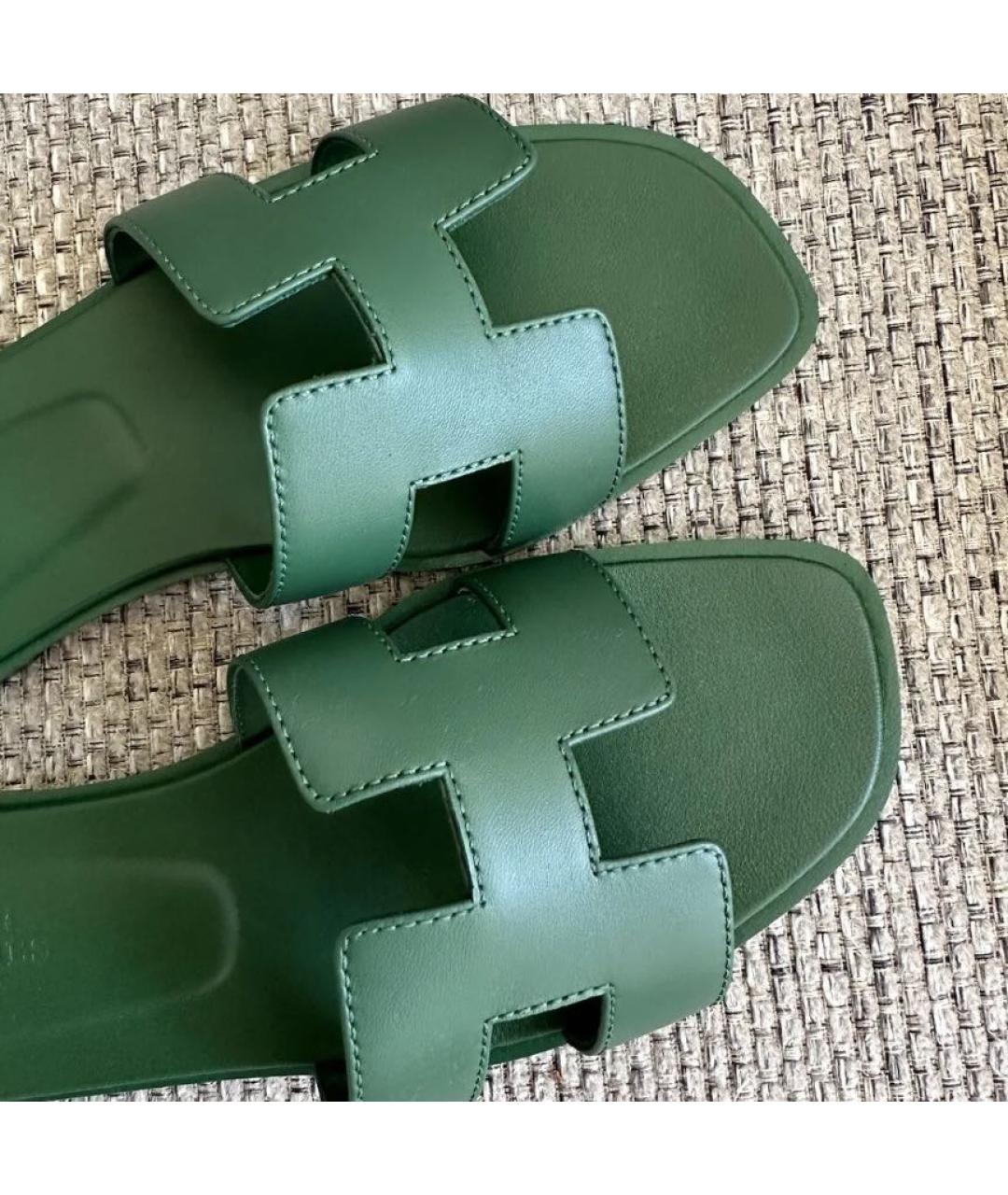 HERMES Зеленые кожаные сандалии, фото 2