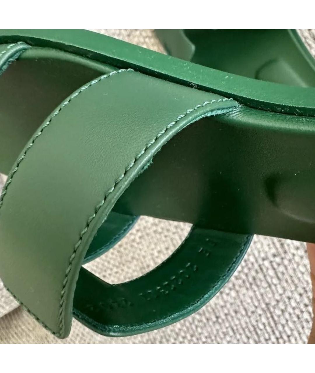 HERMES Зеленые кожаные сандалии, фото 4