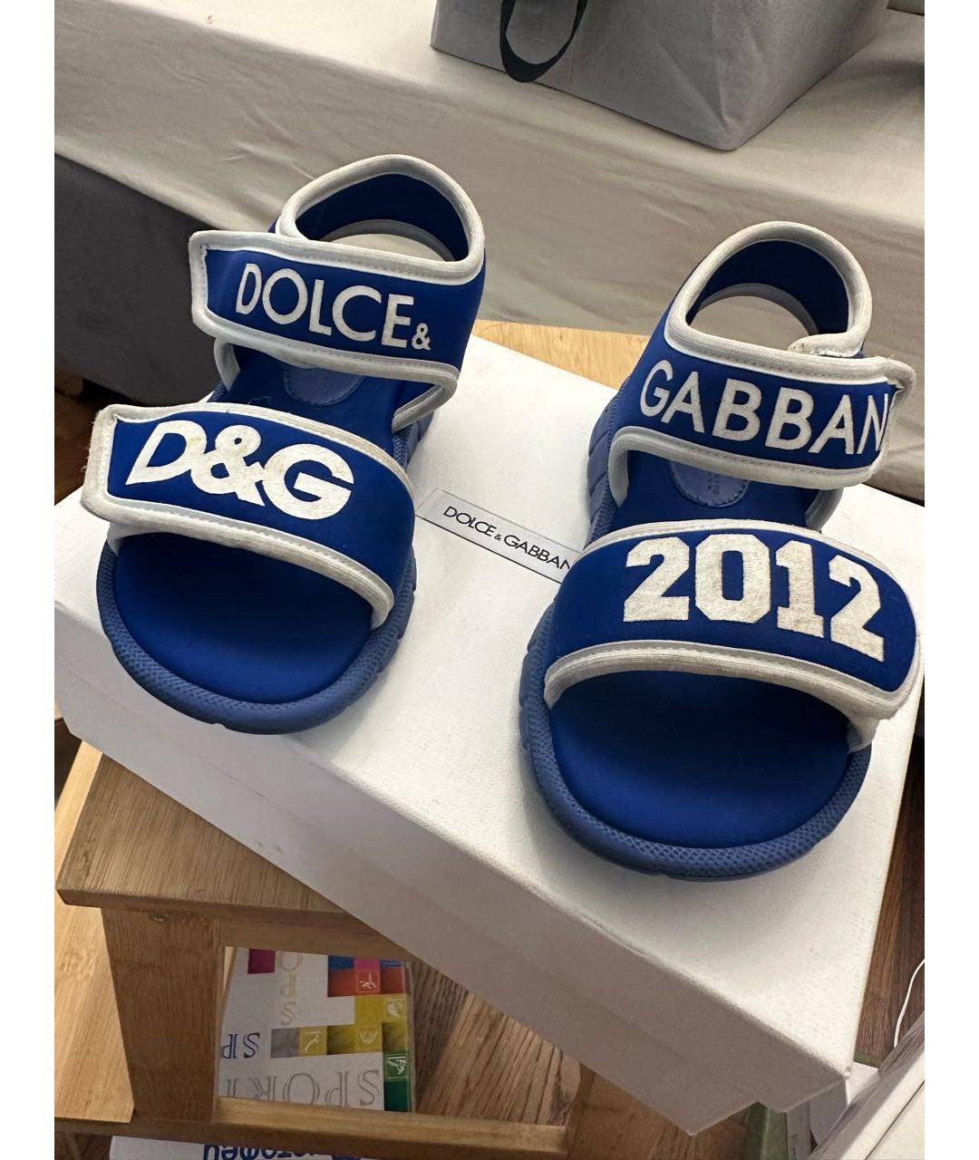 DOLCE&GABBANA Синие текстильные сандалии и шлепанцы, фото 3