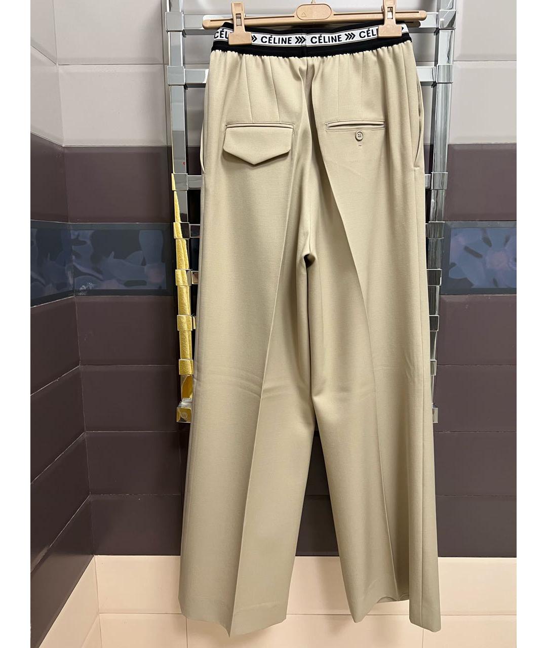 CELINE PRE-OWNED Бежевые шерстяные брюки широкие, фото 2