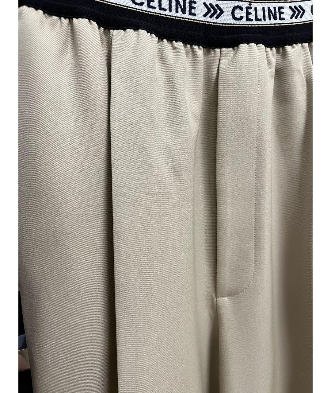 CELINE PRE-OWNED Бежевые шерстяные брюки широкие, фото 3