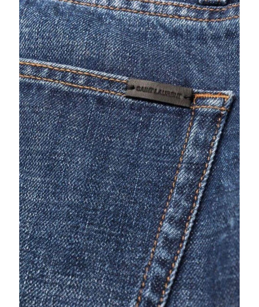 SAINT LAURENT Темно-синие хлопко-леновые прямые джинсы, фото 4