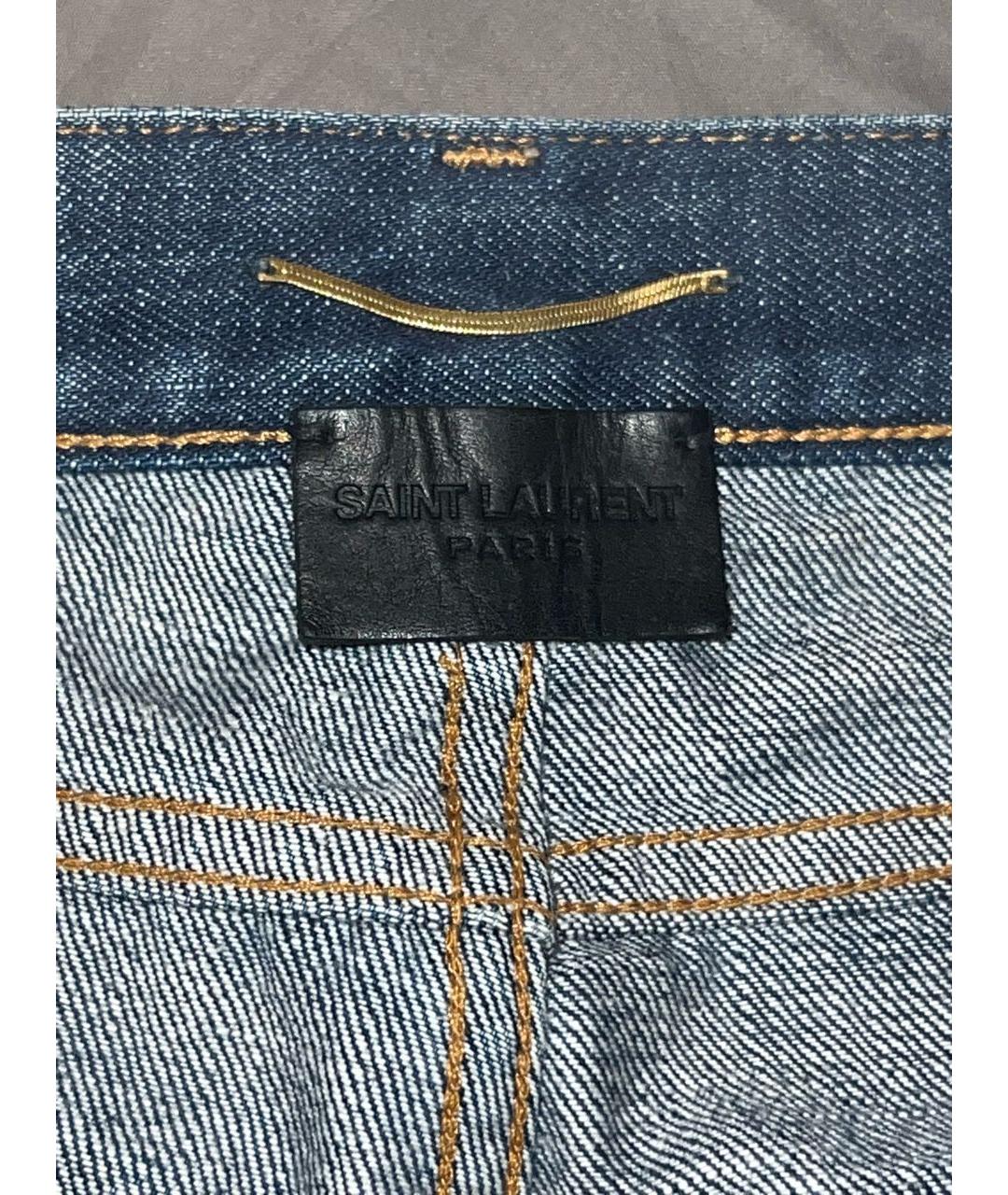 SAINT LAURENT Темно-синие хлопко-леновые прямые джинсы, фото 3