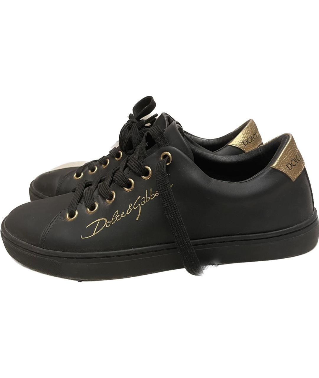 DOLCE&GABBANA Черные кожаные кеды, фото 3