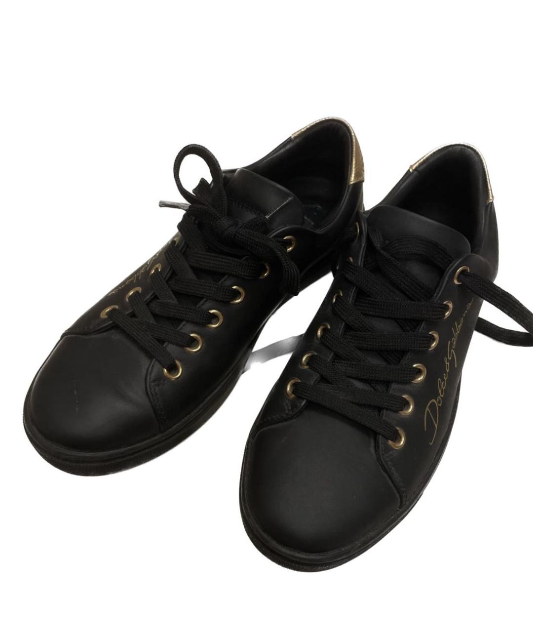 DOLCE&GABBANA Черные кожаные кеды, фото 2