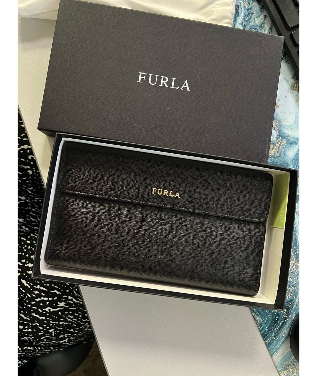 FURLA Черный кожаный кошелек, фото 2