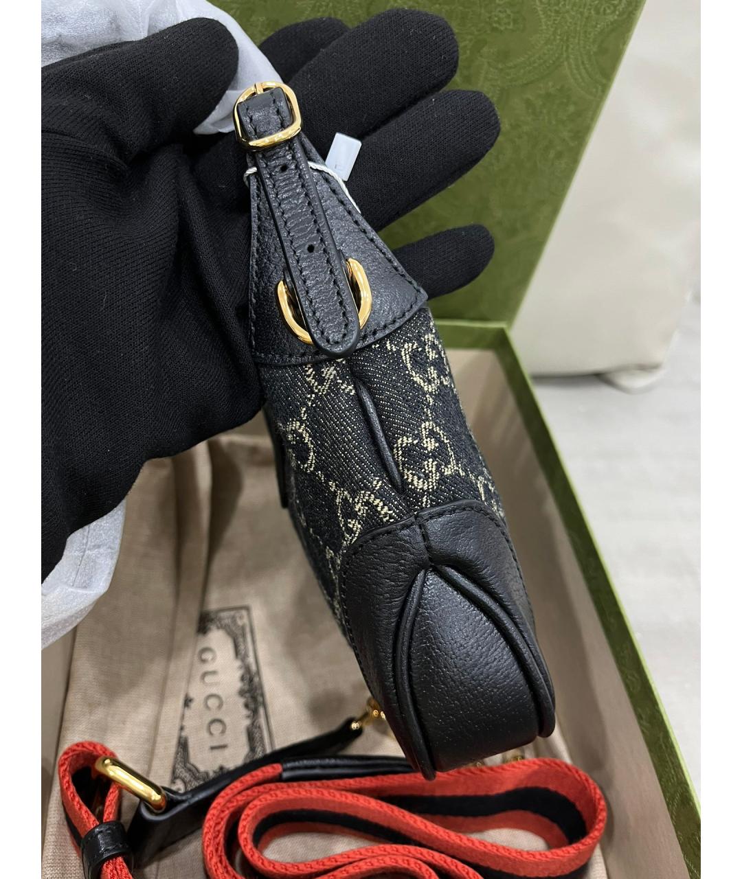 GUCCI Черная деним сумка с короткими ручками, фото 5
