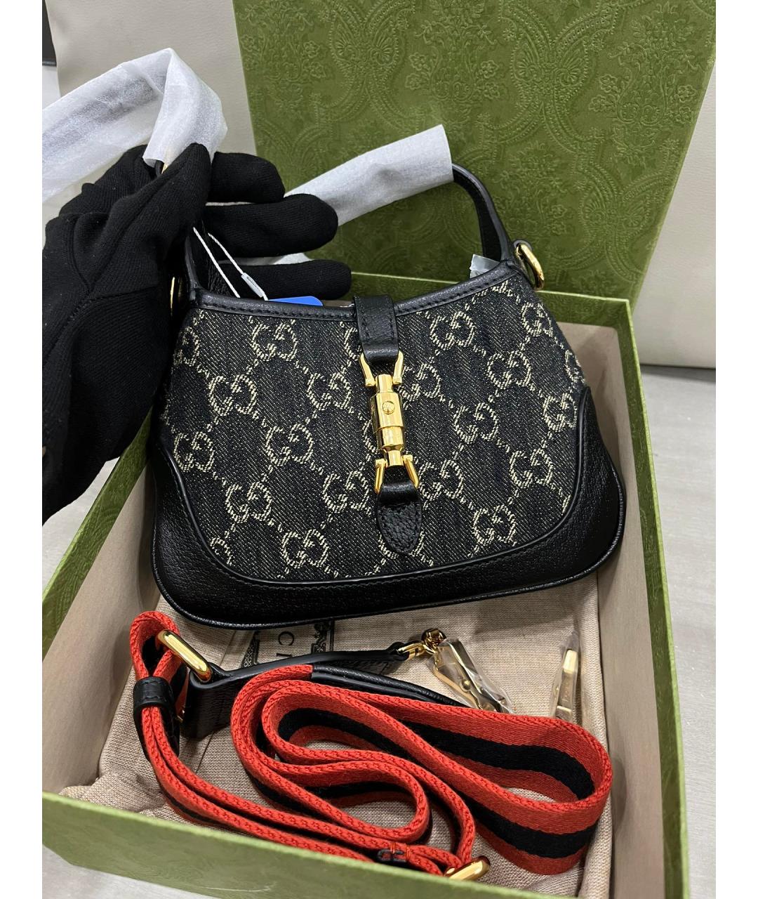 GUCCI Черная деним сумка с короткими ручками, фото 4
