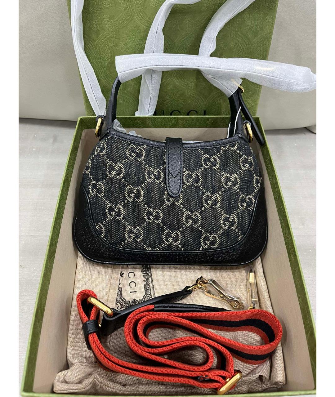 GUCCI Черная деним сумка с короткими ручками, фото 2