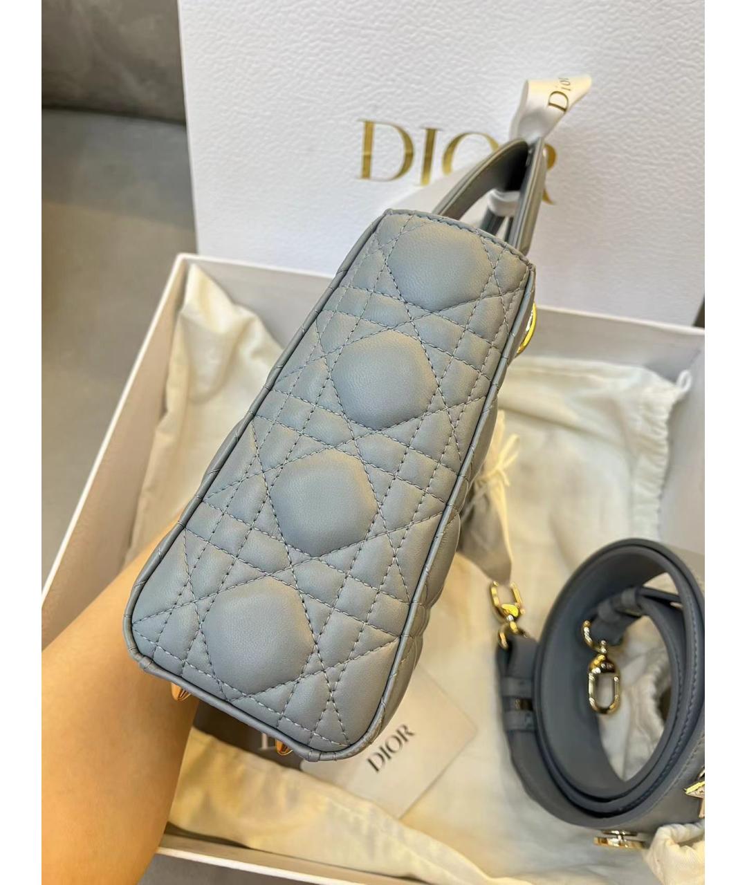 CHRISTIAN DIOR Серая кожаная сумка с короткими ручками, фото 3
